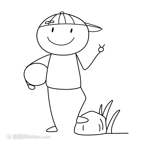 抱著籃球的小孩簡筆畫