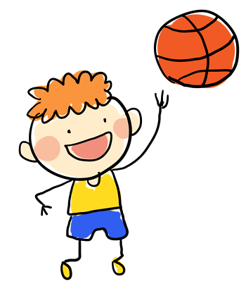 卡通手繪簡筆畫玩籃球的男孩