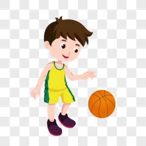 卡通男孩與籃球的快樂時光